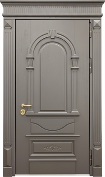 Металлическая утепленная термодверь с карнизом и плитами МДФ с багетной раскладкой Металлическая утепленная термодверь с карнизом и плитами МДФ с багетной раскладкой