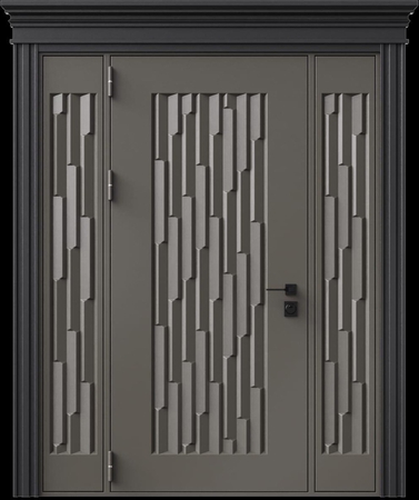 Входная термодверь с металлофиленкой, вставками по бокам, карнизом и порошковым напылением RAL 7022 (тип №7) Входная термодверь с металлофиленкой, вставками по бокам, карнизом и порошковым напылением RAL 7022 (тип №7)