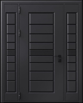 Входная термодверь с металлофиленкой, вставками по бокам и порошковым покрытием RAL 9004 (тип №7)