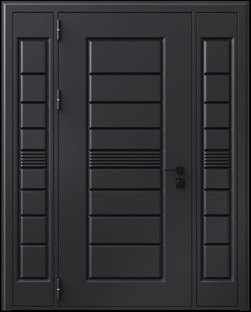 Входная термодверь с металлофиленкой, вставками по бокам и порошковым покрытием RAL 9004 (тип №7) Входная термодверь с металлофиленкой, вставками по бокам и порошковым покрытием RAL 9004 (тип №7)